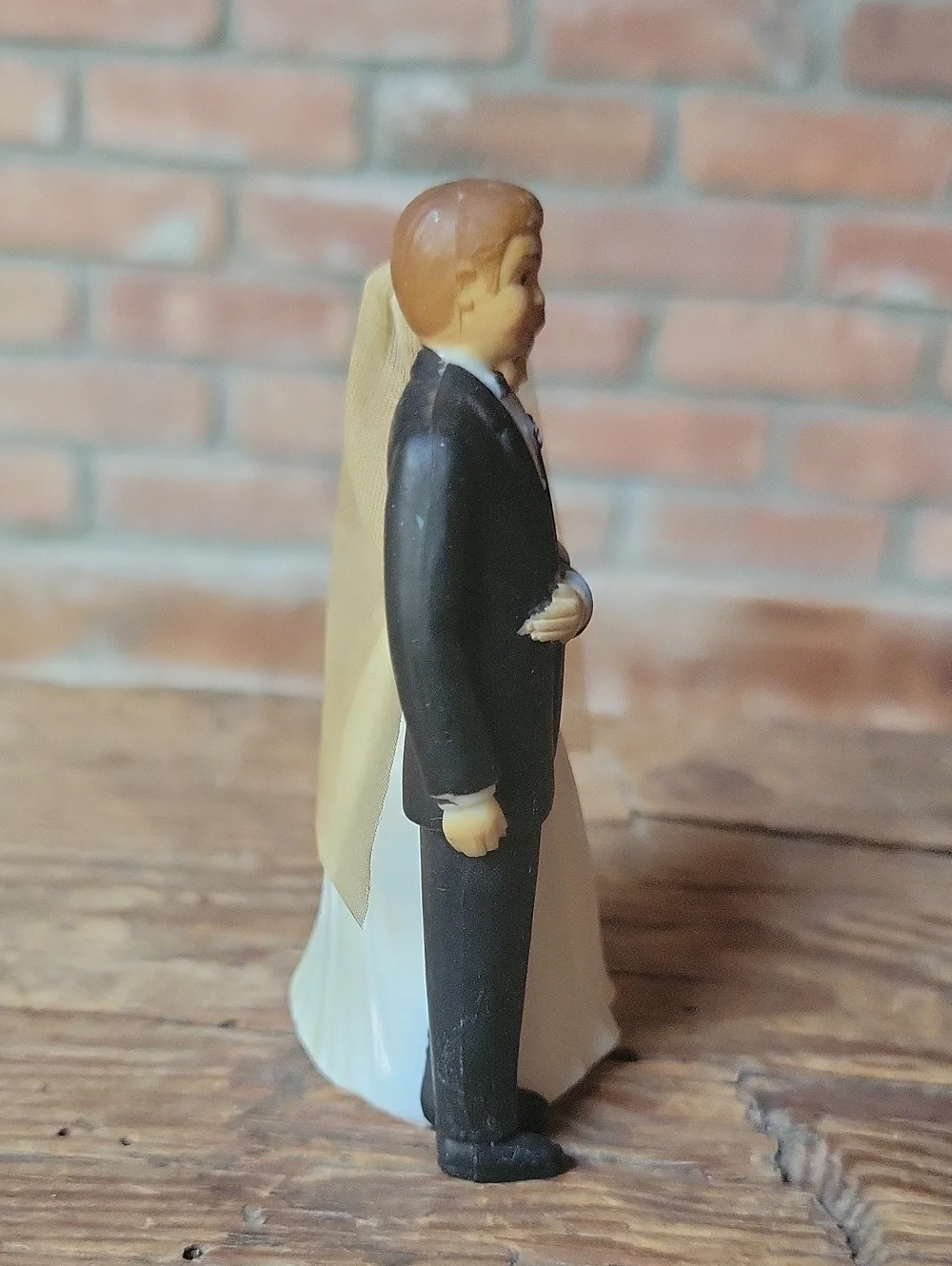 Vintage 1950's Bride and Groom Wedding Cake Topper - Ivory Dress, Black Tux